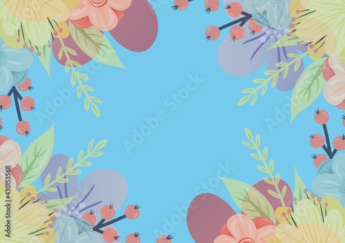 Digitally generated image of floral designs with copy space against blue background