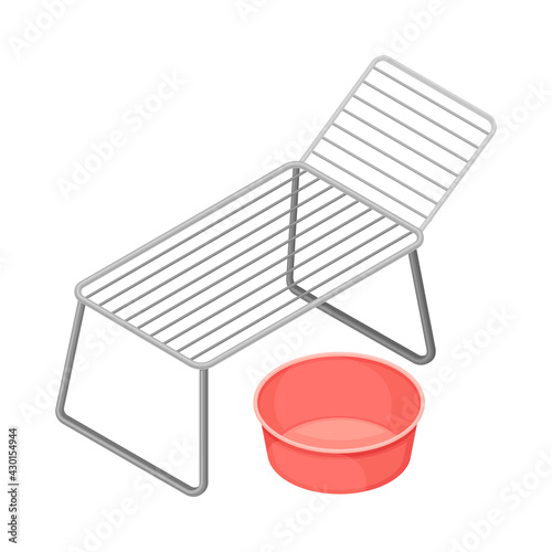 Rack Dryer for Clothes and Empty Basin as Household Cleaning Equipments Isometric Vector Composition