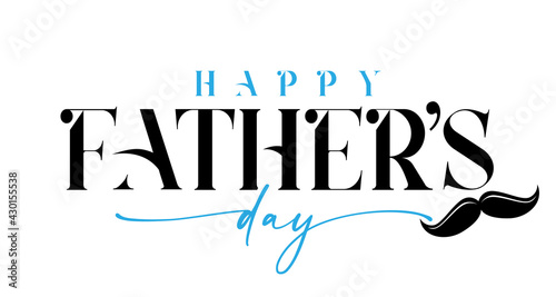 Happy Fathers day black and blue calligraphy with mustache. Happy father's day lettering background. Dad my king vector illustration banner 