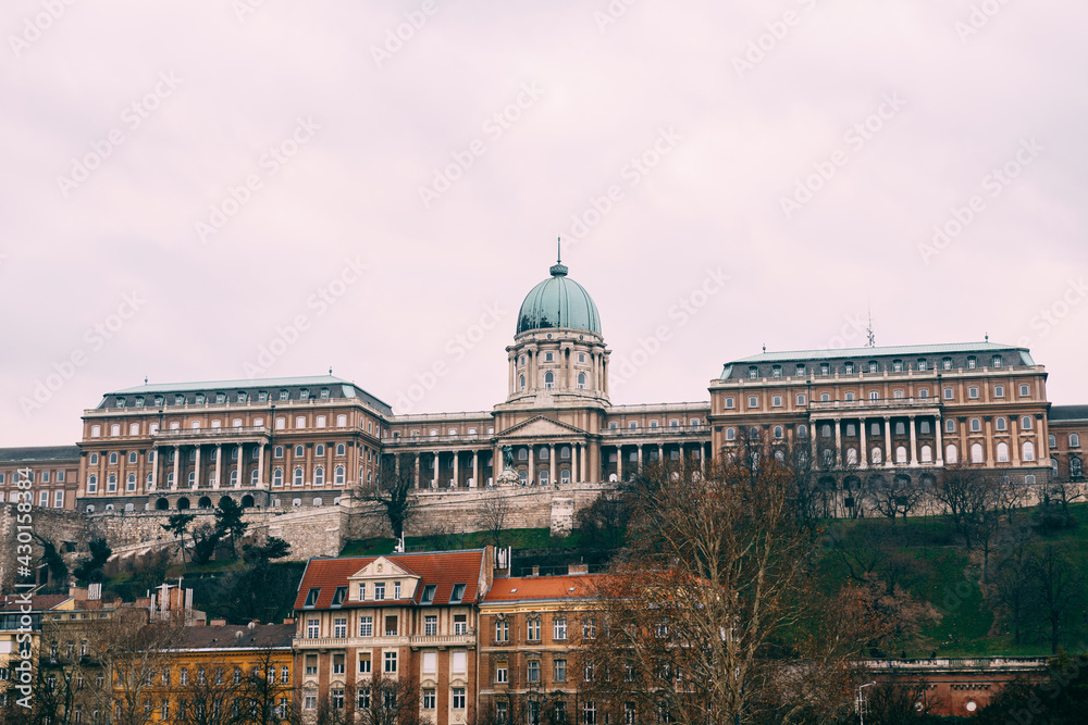 Panoramic view of the Royal Palace in Budapest against the background of the surrounding buildings