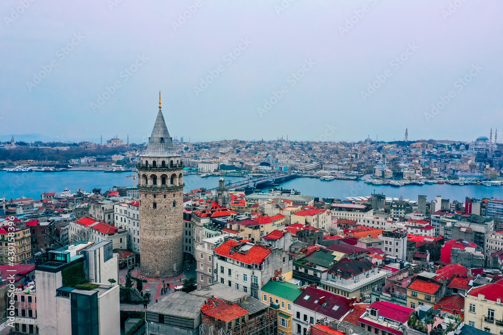 Turkey, Istanbul, Galata tower, evening city view.