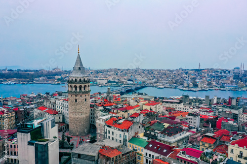 Turkey, Istanbul, Galata tower, evening city view.