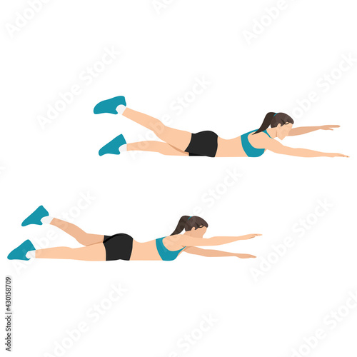 Woman doing alternating superman exercise flat vector illustration isolated on white background