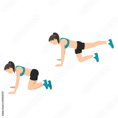 Woman doing donkey kicks exercise flat vector illustration isolated on white background