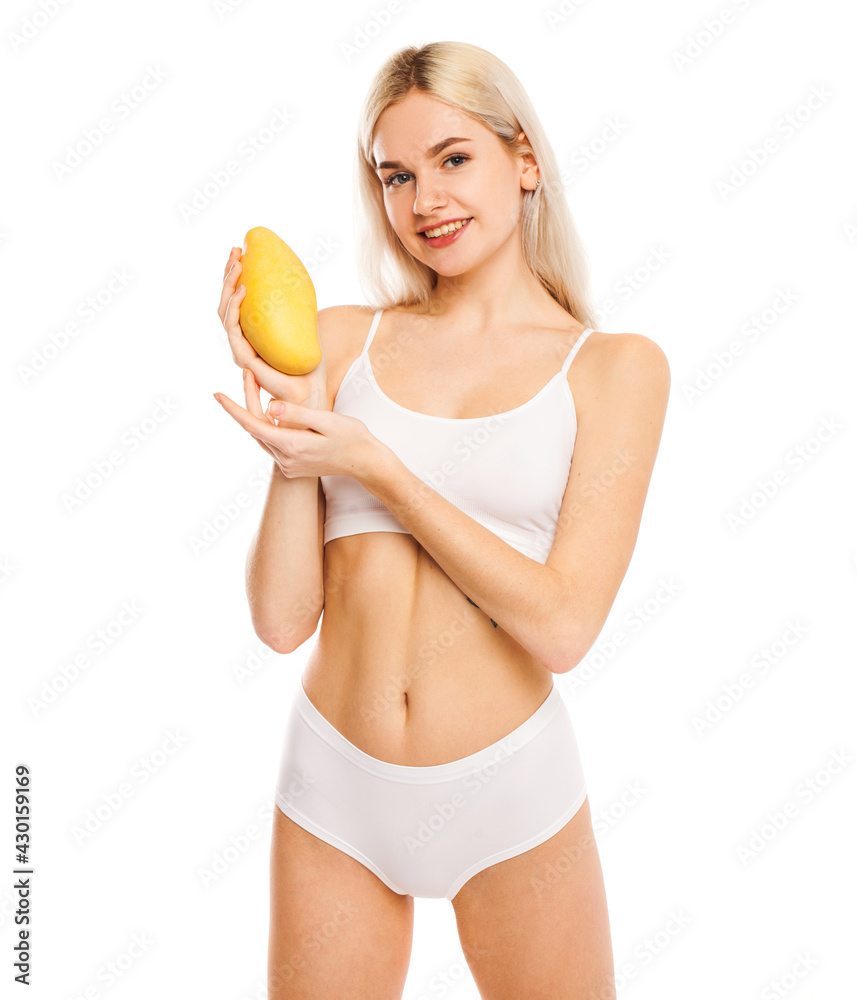 Young beautiful blonde woman in white sports underwear Young beautiful blonde woman in white sports underwear