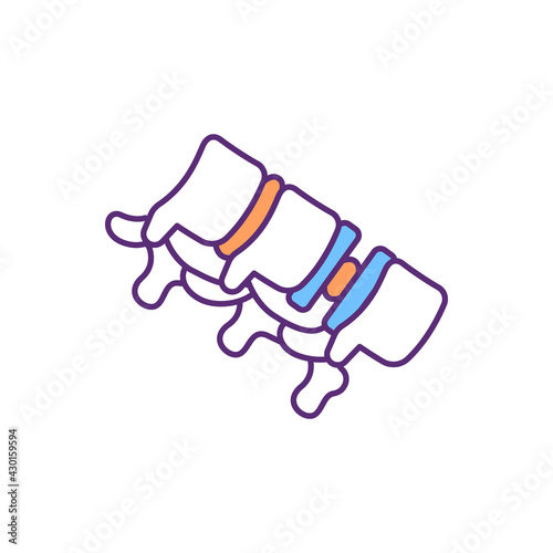 Neuroprosthesis RGB color icon. Spinal cord injury treatment. Paralyzed patient. Spine stabilization. Artificial electrical stimulation. Central nervous system. Isolated vector illustration