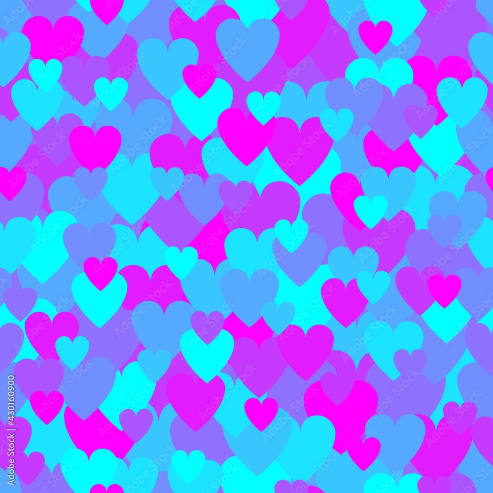 Neon ultra violet heart pattern. Camouflage Vector texture for Valentines Day
