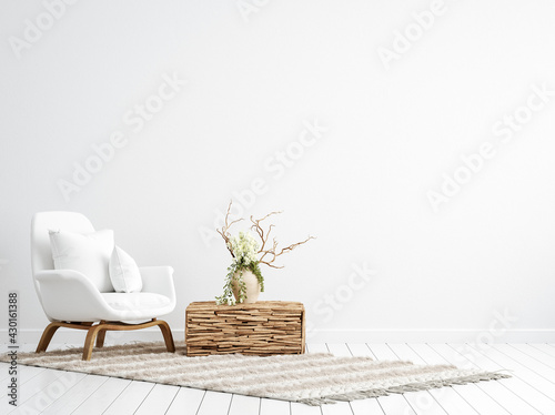 Scandi-boho style interior background, wall mock up, 3d render