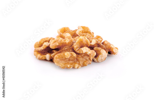 Walnut kernels isolated on white background.
