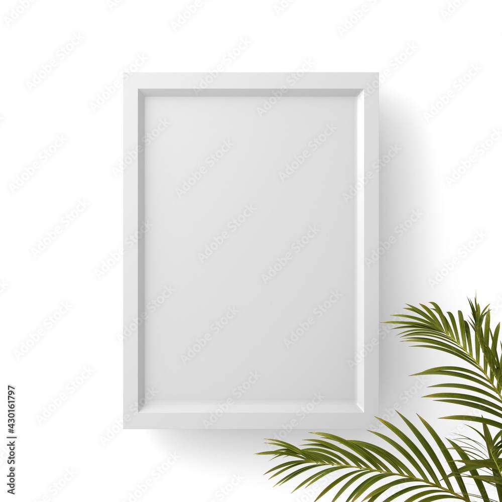 Blank white frame with plants realistic icon 3d illustration. Blank white frame with plants realistic icon 3d illustration.