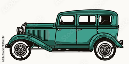 Green retro car side view concept