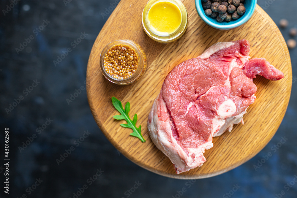 meat raw piece beef lamb pork meal fresh healthy snack trend copy space food background rustic. top view meat raw piece beef lamb pork meal fresh healthy snack trend copy space food background rustic. top view