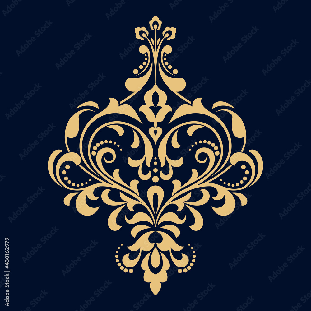 Damask graphic ornament. Floral design element. Gold vector pattern