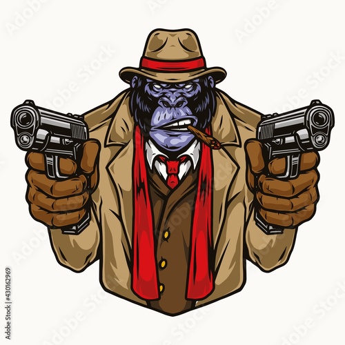 Colorful concept of aggressive gorilla gangster