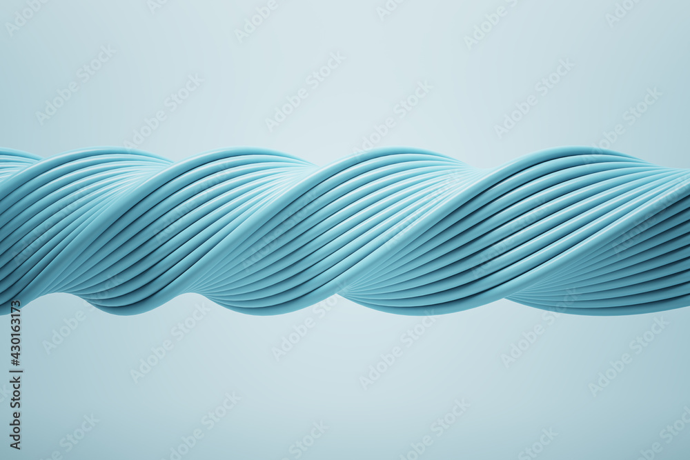 Light blue spiral pattern made of multiple wires on a light blue background. Wallpaper and background presentation design concept, 3d rendering - obrazy, fototapety, plakaty 