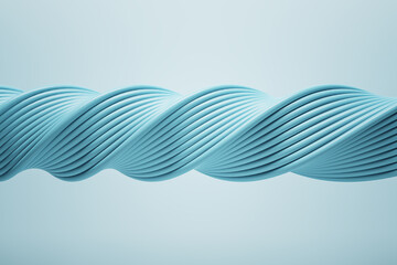 Light blue spiral pattern made of multiple wires on a light blue background. Wallpaper and background presentation design concept, 3d rendering
