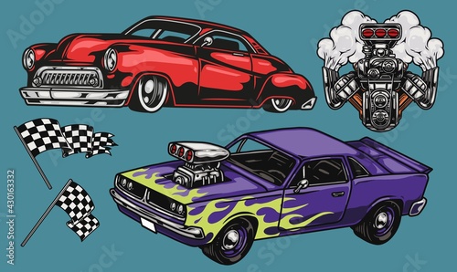 Custom cars colorful vintage concept