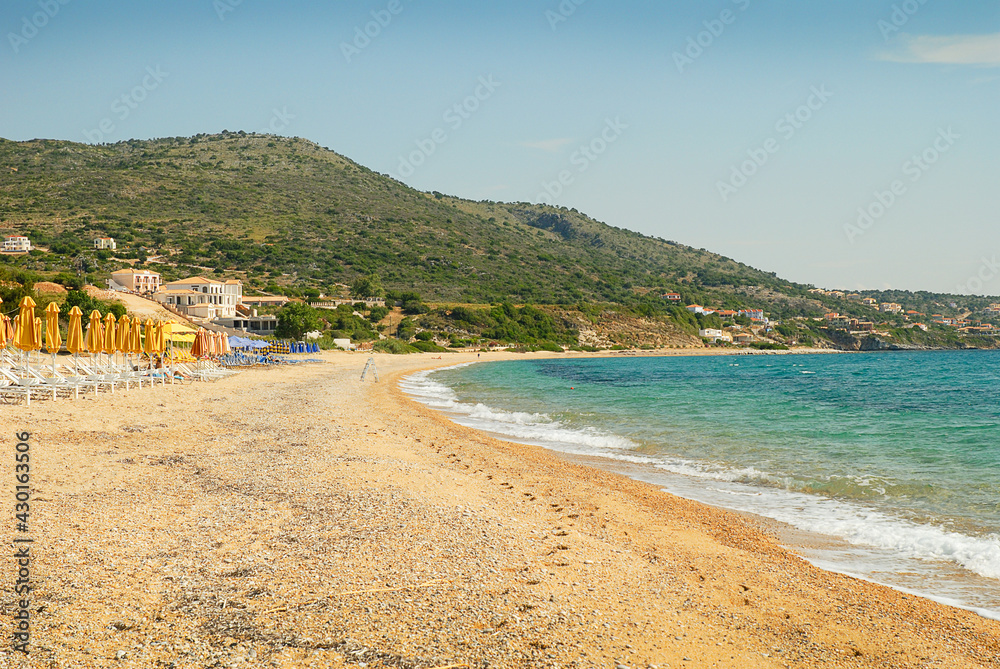 The beautiful beach at Skala on the Islandof kephalonia Greece