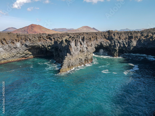 Aerial view at the coast of Los Hervideros on Lanzarote island, Spain