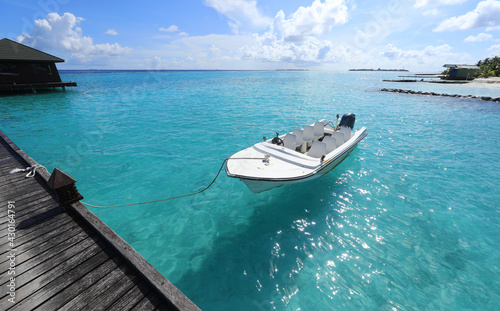motor boat on a tropical island, Maldives © serikbaib