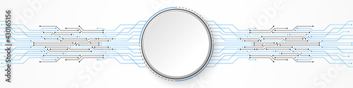 Abstract Technology Background, white circle banner on blue circuit board pattern