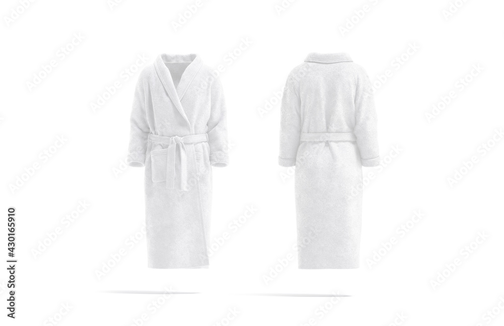 Blank white hotel bathrobe mockup, front and back view - obrazy, fototapety, plakaty 