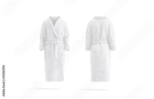 Blank white hotel bathrobe mockup, front and back view
