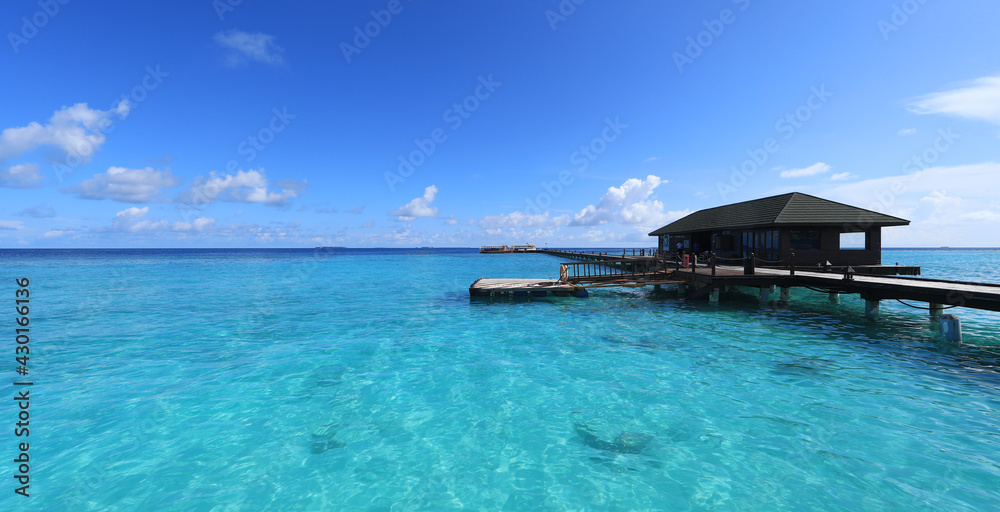 idyllic sunny blue seascape with blue sky and white clouds