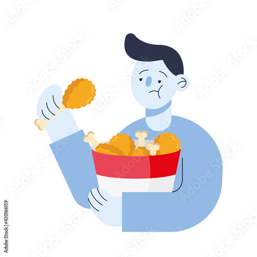 man eating chicken