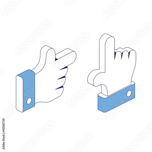 Reviews, rating positive negative.  Vector 3d line isometric, web icons, blue color. Creative design idea for infographics.