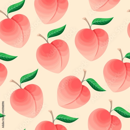 Vector seamless pattern with pink ripe peaches