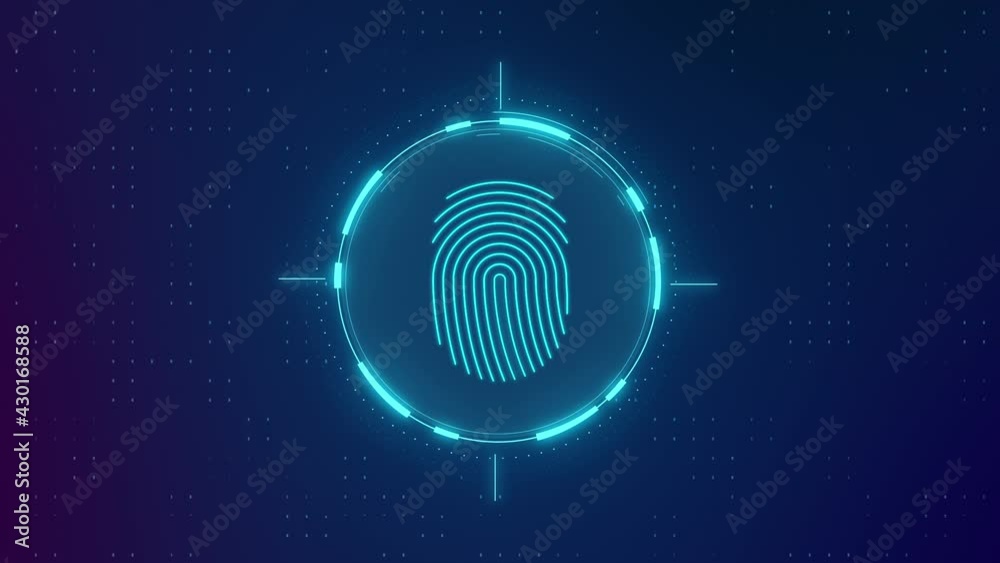 Animation HUD GUI UI design. Fingerprint scanning. Touch ID futuristic processing of biometric scanner technology. Digital identification and security system. cyber mobile phone unlock concept