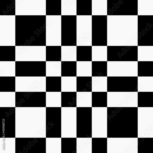 Twisted break chessboard. Vector black and white rectangles chessboard. Checkered same ornament.