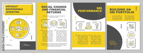 Socially responsible investing brochure template. Financial rules. Flyer, booklet, leaflet print, cover design with linear icons. Vector layouts for presentation, annual reports, advertisement pages