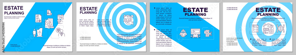 Fototapeta premium Estate planning brochure template. Financial savings. Flyer, booklet, leaflet print, cover design with linear icons. Vector layouts for presentation, annual reports, advertisement pages