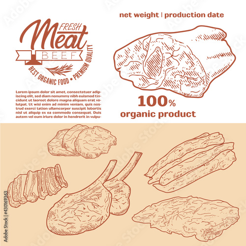 Fresh raw meat engraved design