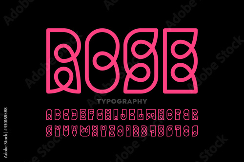 Outline style Rose font design, alphabet letters and numbers