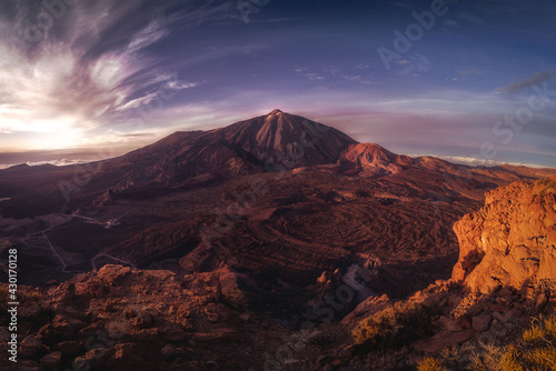 famous volcano of canary islands at sunset