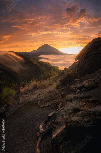 famous volcano of canary islands at sunset