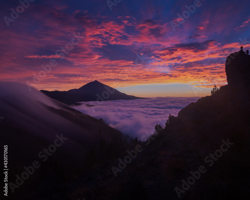 famous volcano of the canary islands at sunset with an incredible sky