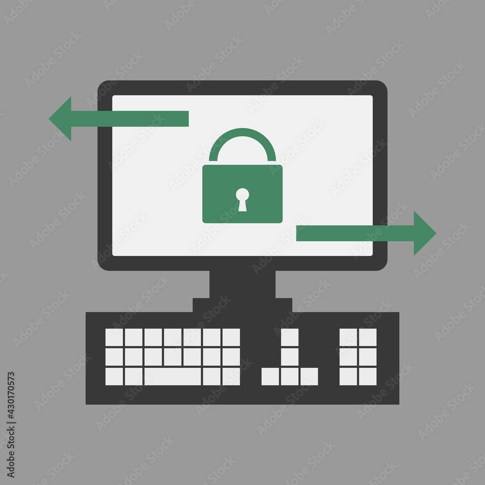 Desktop computer with lock illustration. Network and internet security concept. Flat style.