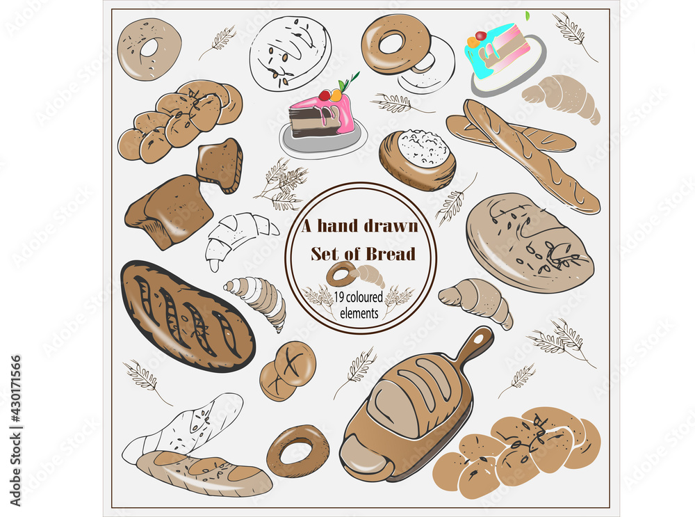 a hand drawn set of bread a hand drawn set of bread