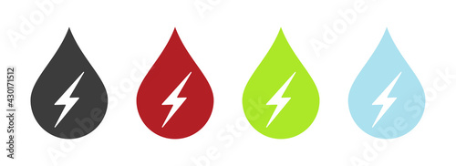 Water energy icons set. Ecology in a drop of water. Alternative energy concept.