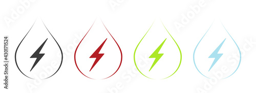 Water energy icons set. Ecology in a drop of water. Alternative energy concept.