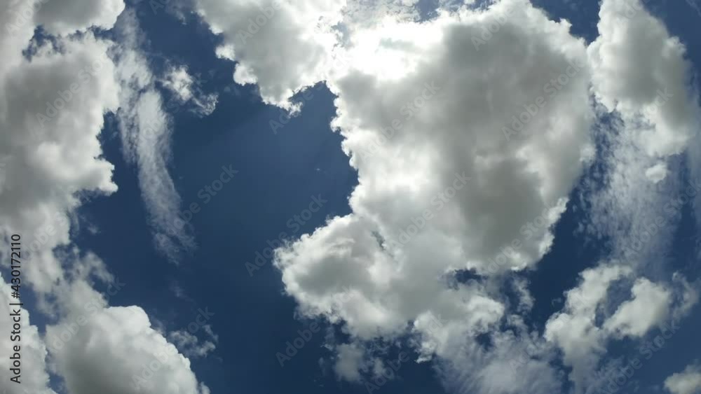 timelapse of white clouds on the blue sky. concept of time passing, and environment 