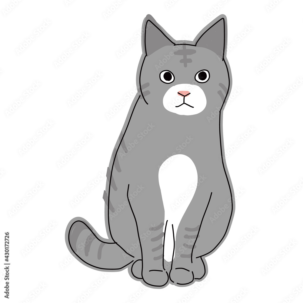 座っているサバ猫の全身イラスト 座っているサバ猫の全身イラスト
