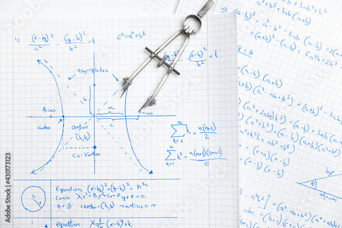 Math handwriting in notebook closeup