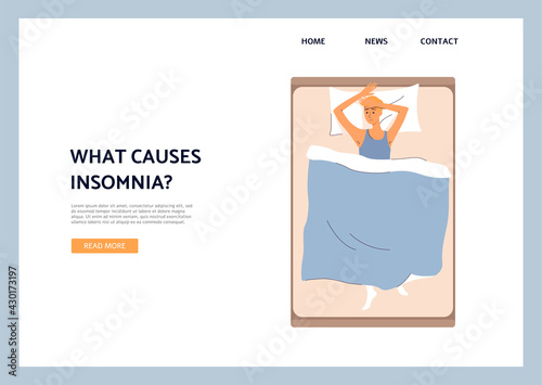 Website banner on prevent insomnia and lack of sleep, flat vector illustration.