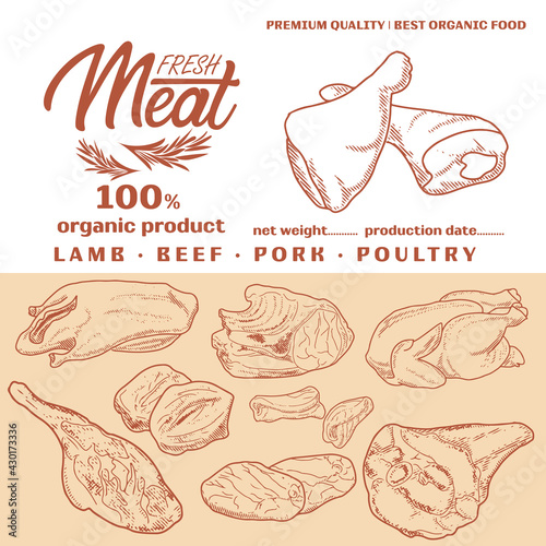 Fresh raw meat engraved design