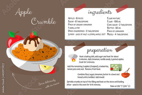 Crumble pie apple with ice cream. Step-by-step instructions for making apple pie. Cookbook, home cooking. cooking is easy.
